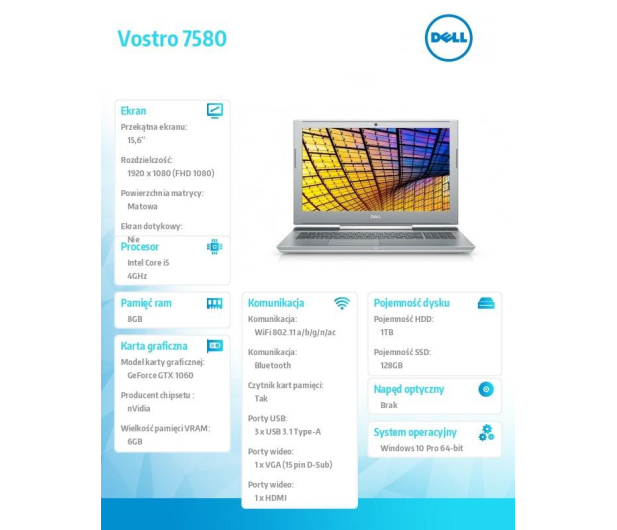 Dell Vostro 7580 i5-8300H/8GB/128+1000/10Pro GTX1060 - 439918 - zdjęcie 3